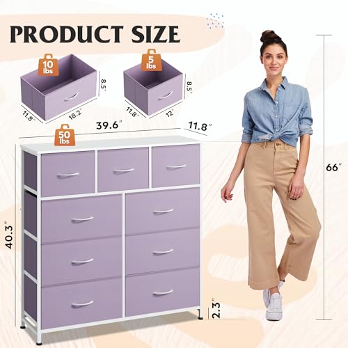 WLIVE Tall Dresser for Bedroom, 9 Drawer Chest of Drawers, Purple - color: Purple