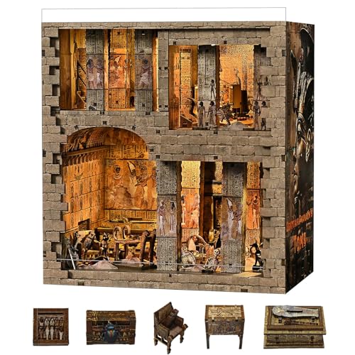 fifijoy Book Nook Kit - Egyptian Pharaohs Tomb DIY Miniature House Kit for Adults and Teens, Dollhouse BookNook Tiny House, Bookshelf Decor 3D Wooden Puzzle, Unique Gifts for Family and Friends - color: Egyptian Pharaoh's Tomb