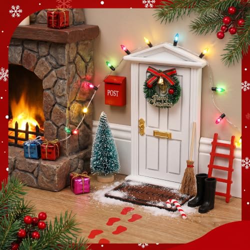 Hungdao 20 Pcs Christmas Fairy Door Wooden Miniature Decor, White - color: White