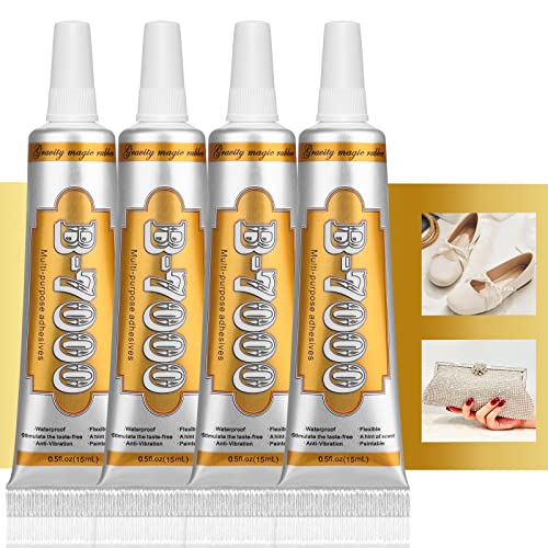 B7000 Jewelry Metal Glue with Precision Tips, Upgrade Clear B-7000 Glues Paste Transparent Liquid Fusion Fabric Glue for Phone Repair, Glass, Wooden, Rhinestone Jewelry Crafts, DIY Tumblers (4 x15ML) - color: 4 x15ML/ 0.5fl oz