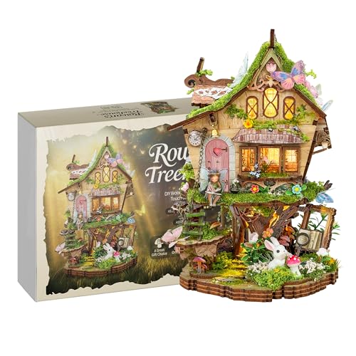 3D Wooden Puzzle Tree House Miniature House Kit with LED Lights - color: Rowan's Treehouser