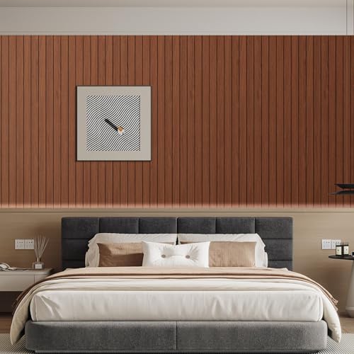 Arthome Peel and Stick Slat Wall Panels 15.7 "x400,Self-Adhesive PVC Wood Grain Wallpaper Panel,3D Thick Faux Soundproof Backsplash Accent Wall Tile for Walls & Furniture (Walnut Coverage 43.6 Sq.ft) - color: Walnut, size: 15.7" x 400"