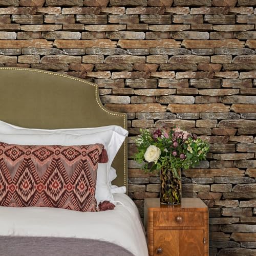 COMSTICKC 3D Faux Stone Wall Panels Peel and Stick, 10 Pcs 11.8" x 11.8" - color: Dark Brown