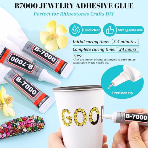 6100Pcs Resin Rhinestones for Crafting with 2Pcs 10ml B7000 Jewelry Glue, 1 Box Flatback Crystals Diamond (Bright Gold) for Bedazzling Crafts DIY Nail Art，Non Hotfix Gems for Clothing Shoes Tumblers - color: Bright Gold, size: 1 Small Pack + 2Pc Glue