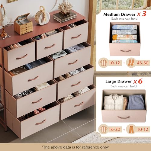 WLIVE Tall Dresser for Bedroom, 9 Drawer Chest of Drawers, Pink - color: Pink