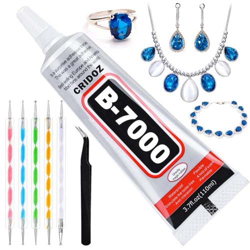 B7000 Jewelry Glue Clear for Rhinestone, Cridoz 3.7 fl oz Craft Adhesive Glue with Precision Tip Multi Function Fabric Glue for Metal Stone Graduation Photo Charms Nail Art Bead Jewelry Wood Glass - color: Clear