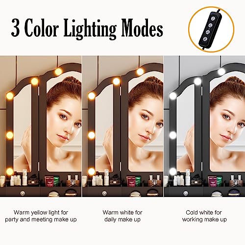 Vanity Desk with Mirror and Lights Makeup Vanity with Lights Table with Light Makeup Vanity with Drawers Black Girls Vanity Set with Mirror and Stool - style: Black