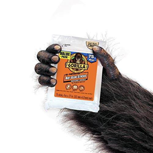 Gorilla Hot Glue Sticks, Clear, Mini Size, 75 Count, 4" Long x 0.27"