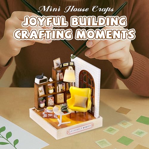 Kisoy Dollhouse Miniature with Furniture Kit, DIY 3D Wooden DIY House Kit with Dust Cover,Handmade Tiny House Toys for Teens Adults Gift(Leisurely Moment) - color: Leisurely Moment