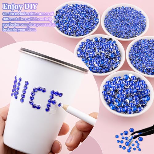 30000Pcs Resin Rhinestones for Bedazzling with Tweezers, Royal Blue Rhinestones for Crafting with B7000 Jewelry Glue for DIY Crafts Clothing Tumblers Shoes Fabric Nail Art - color: Royal Blue, size: X-Large Pack + 1Pc Glue