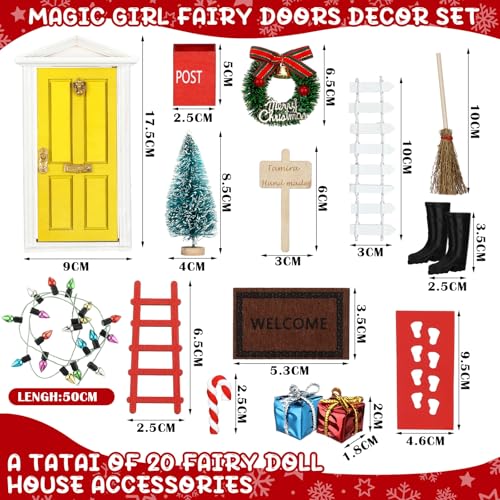 Hungdao 20 Pcs Christmas Fairy Door Wooden Miniature Decor, Yellow Door - color: Yellow Door