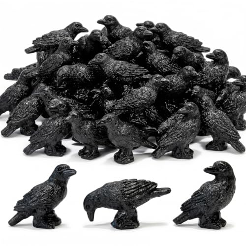 FESTGLOX 50Pcs Resin Mini Crows Figurines for Spooky Halloween Party Favors - color: Black Crows-50pcs