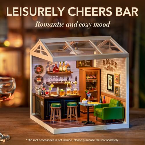 Rolife DIY Miniature Plastic House Building Set Toys Playset with LED Suitable for Mini Figures Construction Toys Diorama Kit Gifts for Teens Adults (Leisurely Cheers Bar) - style: Leisurely Cheers Bar