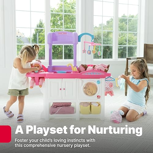 Step2 Love & Care Deluxe Baby Doll Nursery Playset for Kids, Compact Changing Station & Crib, Made of Durable Plastic, Includes Toy Accessories, For Toddlers 2-6 Years Old, Pink - color: Pink