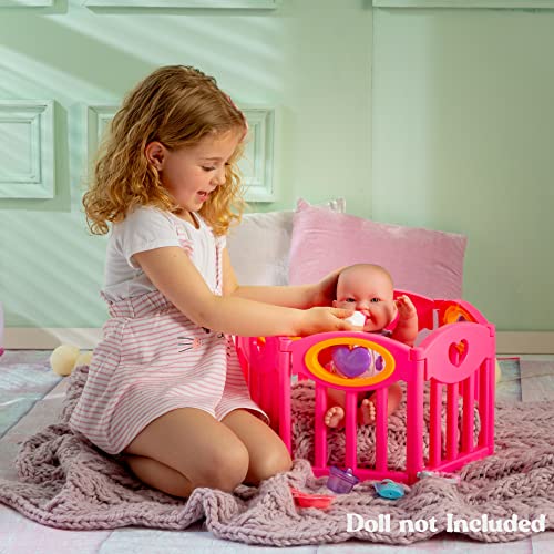 JC Toys Baby Doll Play Pen Gift Set for Keeps Playtime!|Fits Dolls up to 17" | Adjusts to Different Shapes | Play Accessories| Ages 2+, Pink - color: Pink Play Pen Set