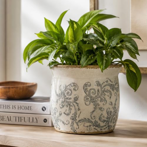 Doysayes Vintage Ceramic Flower Pot for Indoor Plant with Drainage Hole - color: Gray
