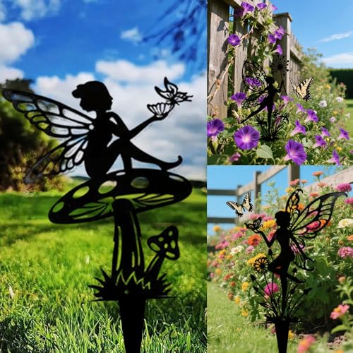 Garden Decorative Flower Elves 3 Piece Set, Metal Fairy Tale Statue, Suitable for Yard, Flower Pot, Lawn, Decoration Gift - color: A-black03