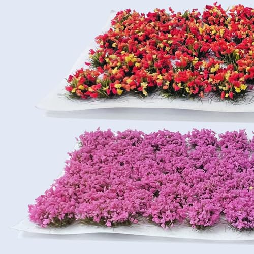 Woohome 2 Pack Miniature Colorful Flower Cluster Self Adhesive Flower Vegetation Groups Pink Orange Static Grass Tufts for Train Landscape Railroad Scenery Sand Military Layout Model - color: 2b