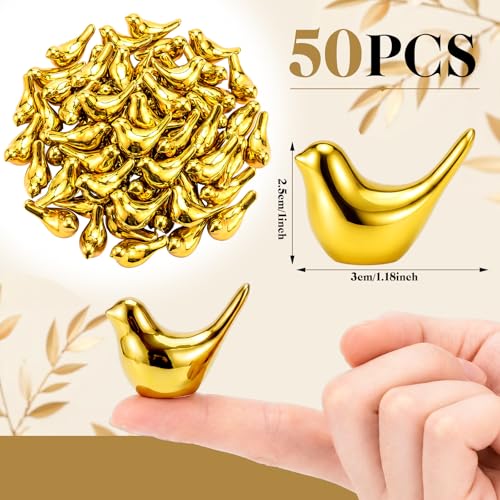 Novabright 50 Pcs Gold Mini Bird Figurines Miniature Resin Bird Statues - style: Bird