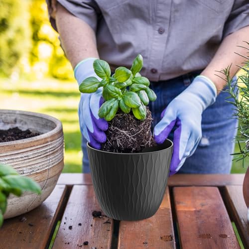 WSMKSZ 6 inch Plant Pots, 5 Pack Flower Pots with Drainage Holes and Saucers for Indoor Plants, Plastic Planters with Water Ripple for Small Garden House Plants, Nursery Pots for Succulent, Black - color: Black, size: 6inch 5pcs