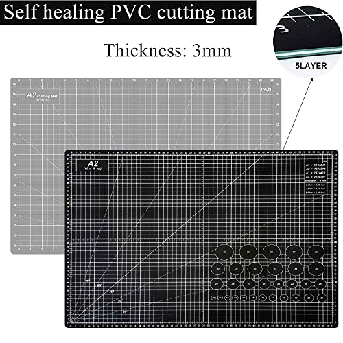 HEADLEY TOOLS 18" x 24" Thickened Self Healing Cutting Mat, A2 Rotary Cutting Sewing Mat for Crafts, Double Sided 5-Ply Table Cutting Board for Fabric Quilting Leather Arts Hobby Project, Grey/Black - color: Grey/Black, size: 23.6"L x 17.7"W