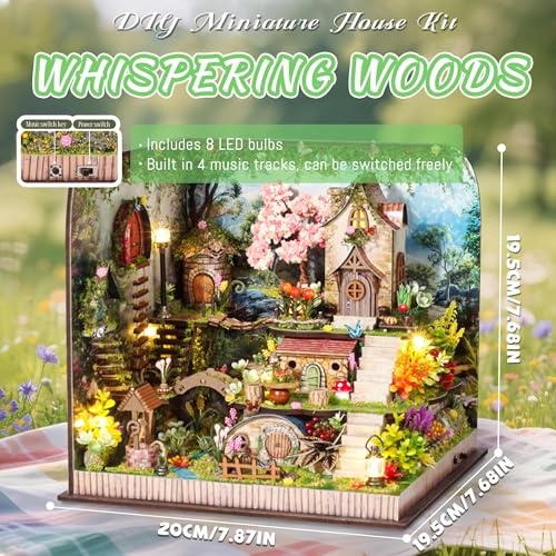 Kisoy DIY Miniature House Kit, Tiny House Kit with Furniture and LED Light for Adults and Teens, DIY Mini House Craft Kit, Decorations/Gifts for Family and Friends（Whispering Woods） - color: Whispering Woods