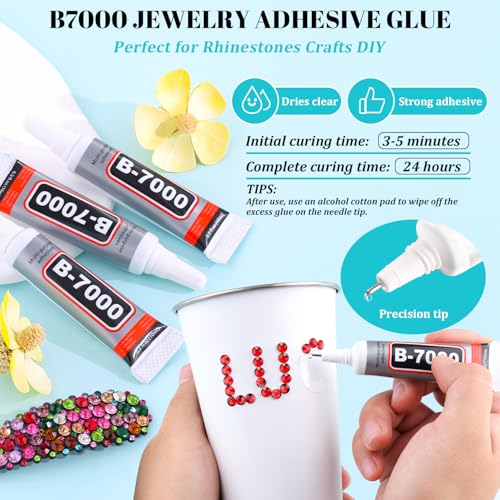6100Pcs Resin Red Rhinestones for Bedazzling with 2Pcs 10ml B7000 Jewelry Glue, 1 Box Flatback Gems Crystals Diamonds for Makeup Crafting Nail Art - color: Red, size: 1 Small Pack + 2Pc Glue