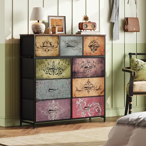WLIVE Tall Dresser for Bedroom, 9 Drawer Chest of Drawers, Pattern - color: Pattern