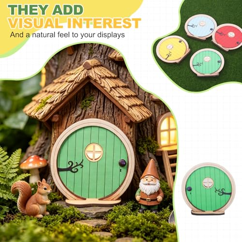 Fairy Garden Door Tree Dollhouse Wooden Door Miniature DIY Green - color: Green
