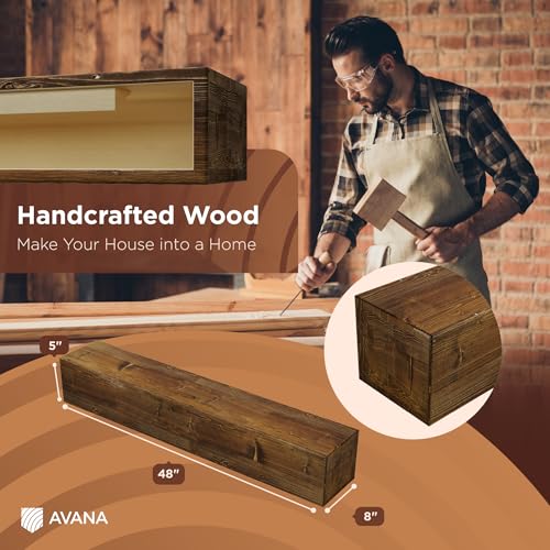 Avana Floating Fireplace Mantel - Natural Wood Mantles for Over Fireplace - Handcrafted Mantel Farmhouse Floating Shelf - Mounted Fireplace Wood Mantle - 48 X 8 X 5 Inches - Rustic Traditional - color: Rustic Traditional, size: 48 X 8 X 5
