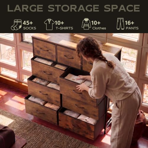 WLIVE Tall Dresser for Bedroom, 9 Drawer Chest of Drawers, Rustic Brown - color: Rustic Brown Wood Grain Print