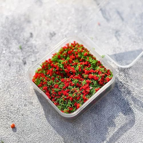 Miniature Tree Powder & Static Grass Flock with 2.17x2.17x0.8in Box, Realistic Model Turf for DIY Micro Landscape, Diorama Scenery, Fairy Garden, Model Railroad & Miniature Craft Projects.Red - color: Red