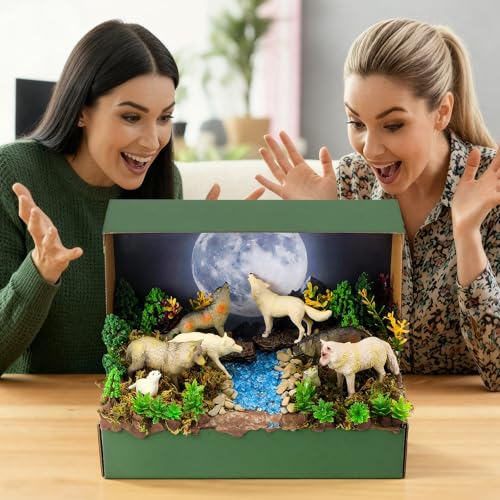 48 Pcs Woodland Wolf Diorama Kit Habitat Project Box Set - color: Wolf