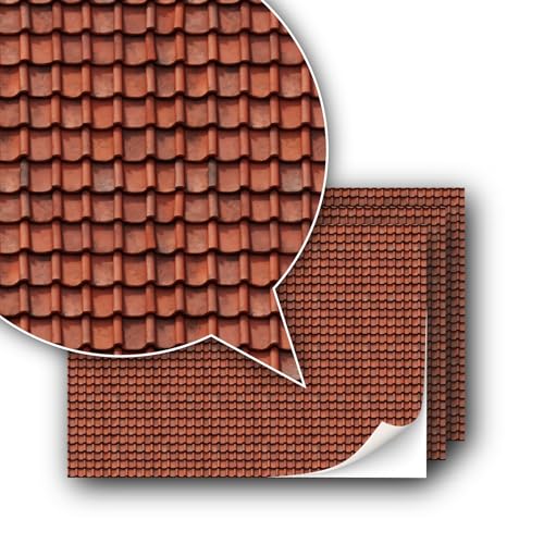 3 Sheets Self-Adhesive Decorative Film Roof Tiles for Model Making in Scale 1:87 Scale H0 (UK: 3.5 mm Scale) (Roof Tiles Clay 1) - color: Roof Tiles Clay 1