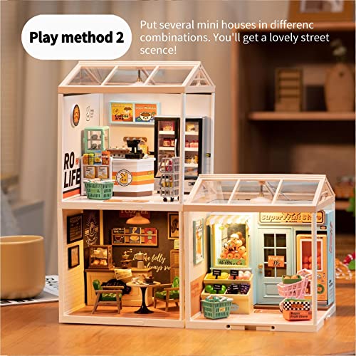 Rolife Plastic House Building Set Toy DIY Miniature Dollhouse Playset with LED for Mini Figures Construction Toys Diorama Kit Gifts for Adults - style: Bubble Tea Shop