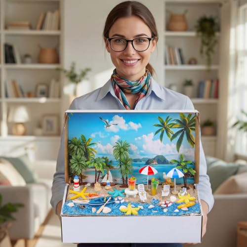 Teyva Daily 48 Pcs Summer Beach Diorama Kit Habitat Project Box Set - color: Beach