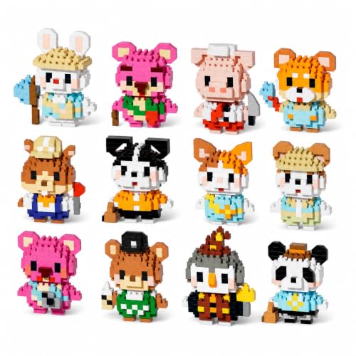 Mini Micro Animal Building Blocks Set, 12 Collectible Mini Animals, DIY Desk Display Ornaments, Stress Relief Craft Model, Handmade Gift for Building Enthusiasts - color: Pastel