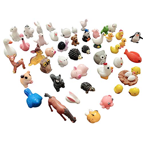 Miniature Animals 65pcs Mini Resin Decoration Set for Childrens Birthday Party Kids Presents Doll House Pretend Play Toys DIY Garden Flowerpot Succulent Planter
