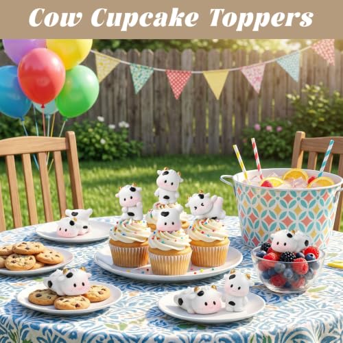 12 PCS Mini Cow Figurines Set, Cute Cow Figurine, Mini Resin Cows Fairy Garden Decor, Farm Animals Miniature Figurines Cow Cake Topper for Birthday Crafts DIY Ornaments
