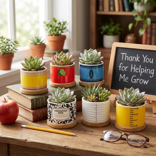 6 Pcs Christmas Teacher Gifts Mini Ceramic Succulent Plant Pot, Classic - style: Classic