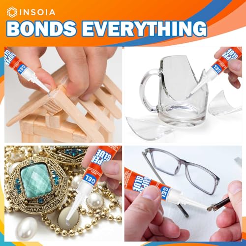 INSOIA Super Glue Gel Clear, 6 x 3g, All Purpose Non-Drip Single-Use - style: Gel