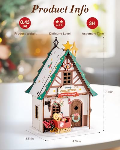 Rowood Miniature House Kit Christmas,Miniature Dollhouse Kits for Adults,Mini House Toy Building Kit,Craft Kits for Women on Christmas-Twinkling Christmas House