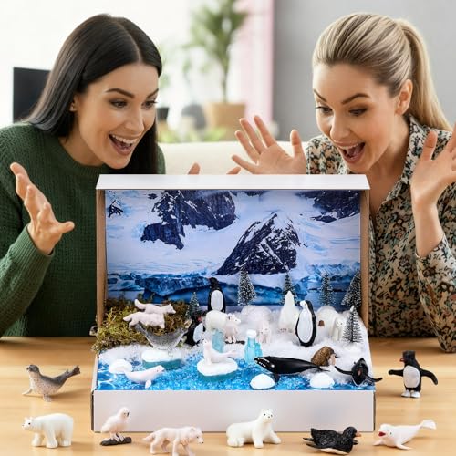 48 Pcs Arctic Animal Diorama Kit Habitat Project Box Set - color: Polar