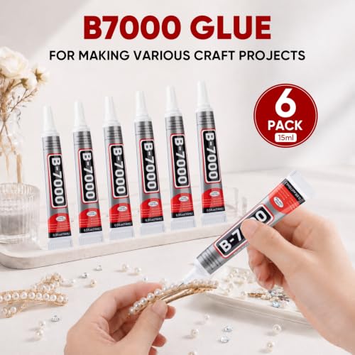 6 PCS 15ml B7000 Rhinestone Glue Clear for Bedazzling with Precision Tip