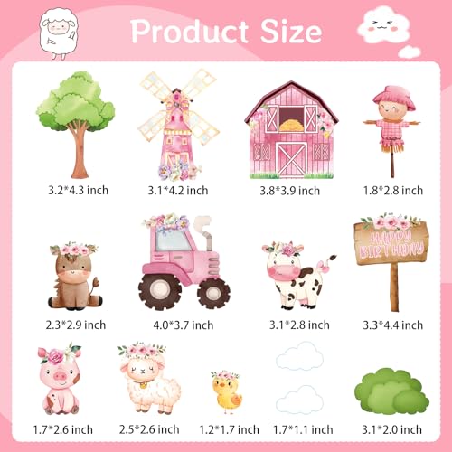 MEMOVAN Pink Farm Cake Toppers Farm Animal Cake Decor Farm Cupcake Toppers - color: Pink