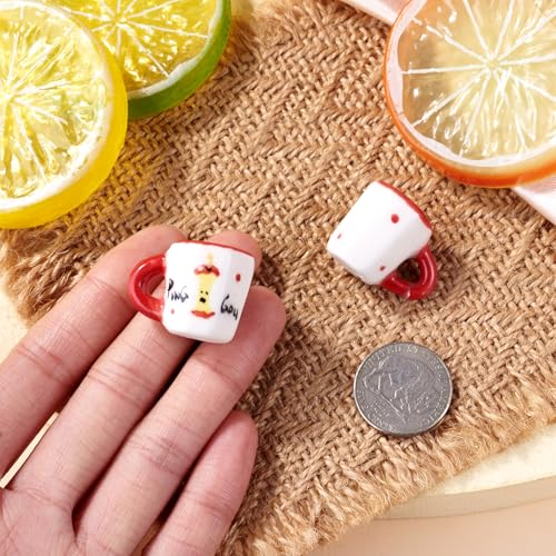 2Pcs Porcelain Mini Tea Cups for Dollhouse Decor, Red Ceramics Coffee Mug Cup Decorations Apple Pattern Tiny Drink Beverage Dollhouse Kitchen Accessories for Micro Landscape Decor - color: Red