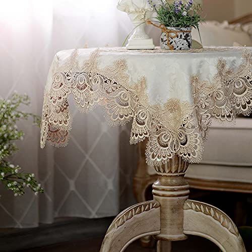 ARTABLE Light Brown Lace Square Tablecloth Small Table Topper 33 x 33 Inch - color: Light Brown, size: 33" x 33" (Square)