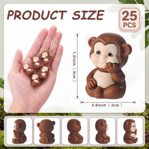 Chunful 25 Pcs Mini Monkey Figurines, Brown Small Monkey Statues Bulk Tiny Jungle Animals Favors for DIY Crafts Summer Cake Topper Micro Landscape Fairy Garden Home Decor - color: Brown