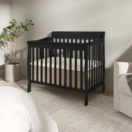 Dream On Me 4-in-1 Mini Baby Crib for Small Spaces, Aden, Black - color: Black
