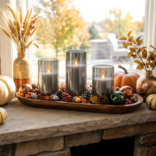 NICEME Radiance Evanescing Flameless Candles with Remote, 3 Pack Glass Battery Operated Candles with Timer, Real Wax Glass LED Candles Flickering Wedding Home Party Christmas D3 x H4 5" 6" Gray - color: White + Gray Acrylic, size: D 3”×H 4”5”6”